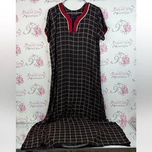 Dress long stripes gingham Vneck distressed Plaid Maxi Dress with Red Accents